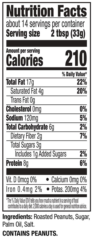 Creamy Natural Peanut Butter Nutrition Facts Panel