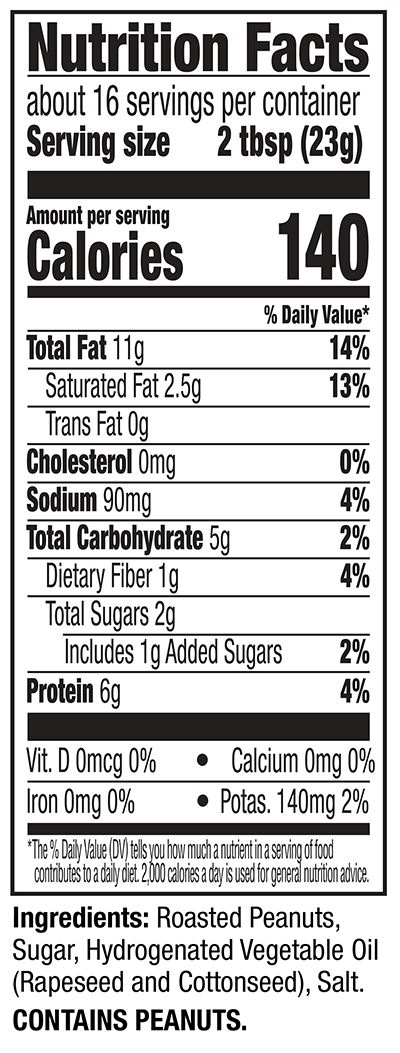 Creamy Whipped Peanut Butter Nutrition Facts Panel