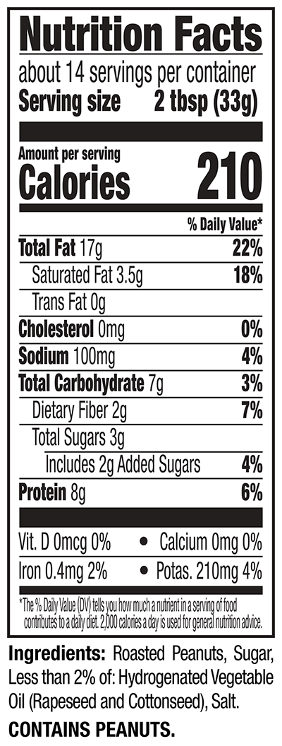 Crunchy Peanut Butter Nutrition Facts Panel