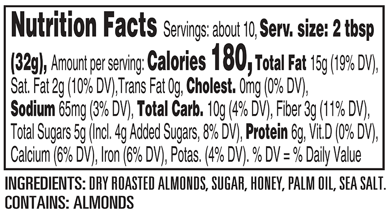Peter Pan Honey Roast Almond Butter Nutrition Facts Panel