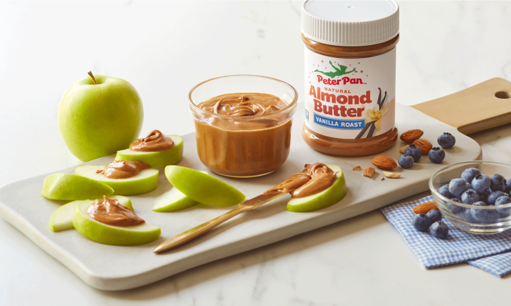 Peter Pan Natural Almond Butter Vanilla Roast served with granny smith apples