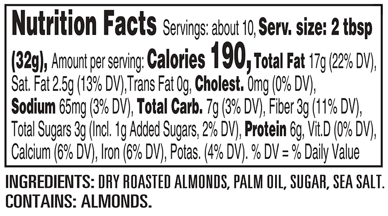 Peter Pan Original Almond Butter Nutrition Facts Panel