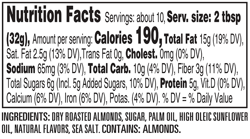 Peter Pan Vanilla Roast Almond Butter Nutrition Facts Panel